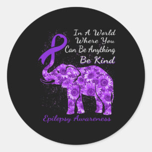 Epilepsy Awareness Sunflower Elephant Be Kind  Classic Round Sticker