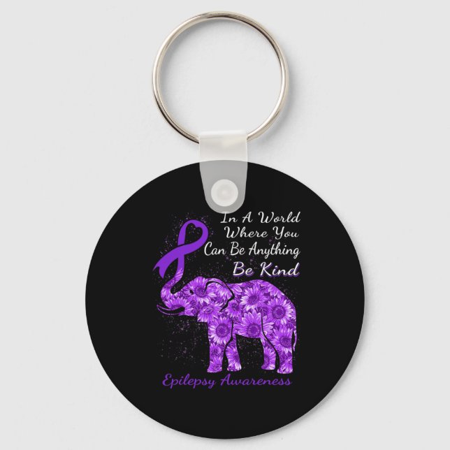 Epilepsy Awareness Sunflower Elephant Be Kind  Keychain (Front)