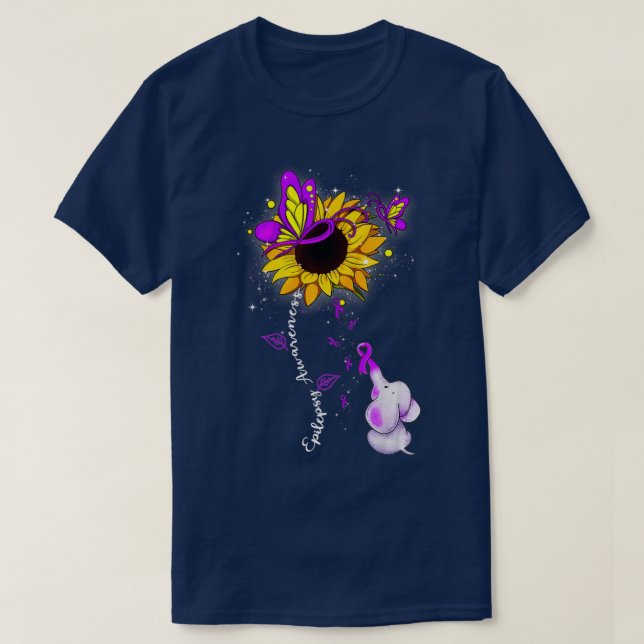Epilepsy Awareness Sunflower Elephant Men Womens  T-Shirt (Design Front)