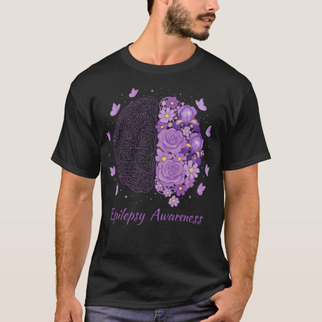 Epilepsy Awareness Support Squad Purple Brain Flow T-Shirt (Front)