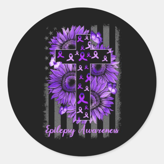 Epilepsy Awareness Supporter Warrior Sunflower  Classic Round Sticker (Front)