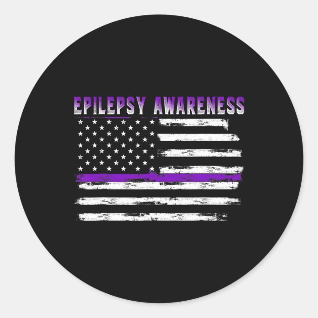 Epilepsy Awareness USA Flag American Epilepsy Supp Classic Round Sticker (Front)