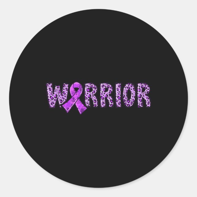 Epilepsy Awareness Warrior Purple Ribbon Leopard P Classic Round Sticker (Front)