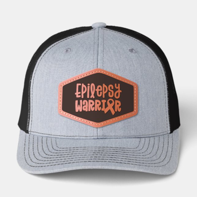 Epilepsy Awareness Warrior Ribbon Leather Patch Hat (Front)