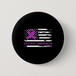 Epilepsy Awarness American Flag Purple Ribbon Button