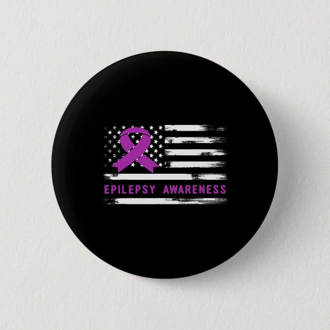 Epilepsy Awarness American Flag Purple Ribbon  Button (Front)
