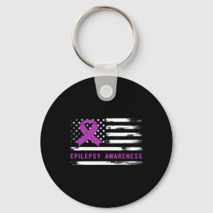 Epilepsy Awarness American Flag Purple Ribbon Keychain