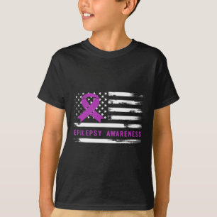 Epilepsy Awarness American Flag Purple Ribbon  T-Shirt