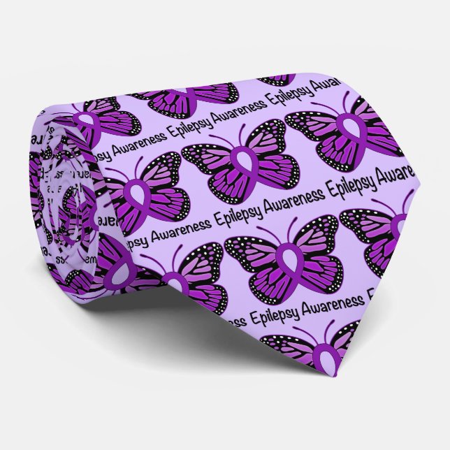 Epilepsy Butterfly Awareness Ribbon Neck Tie (Rolled)