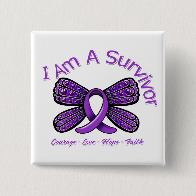Epilepsy Butterfly I Am A Survivor Pinback Button (Front)