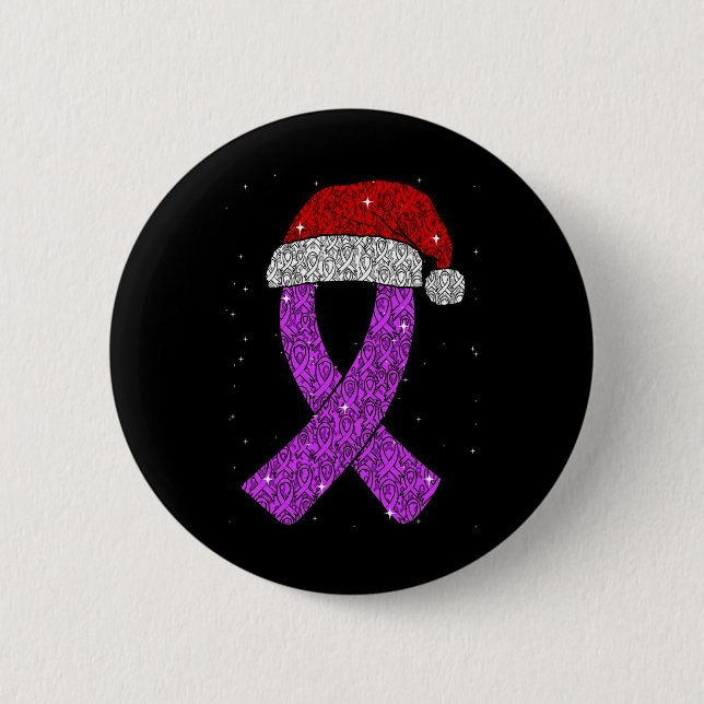 Epilepsy Christmas Hat Purple Awareness Ribbon Sei Button (Front)