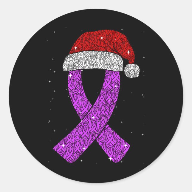 Epilepsy Christmas Hat Purple Awareness Ribbon Sei Classic Round Sticker (Front)