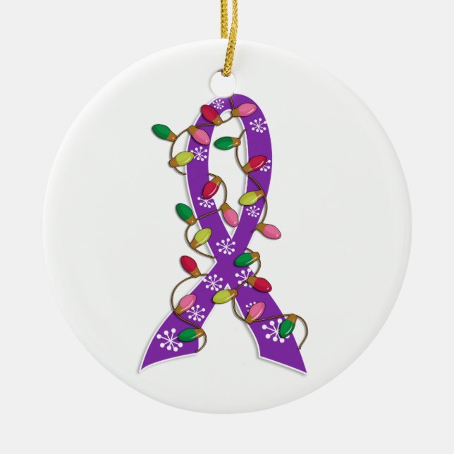 Epilepsy Christmas Lights Ribbon Ceramic Ornament (Front)