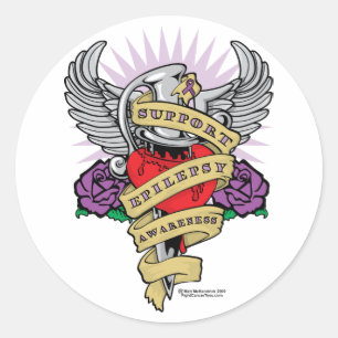Epilepsy Dagger and Heart Tattoo Classic Round Sticker