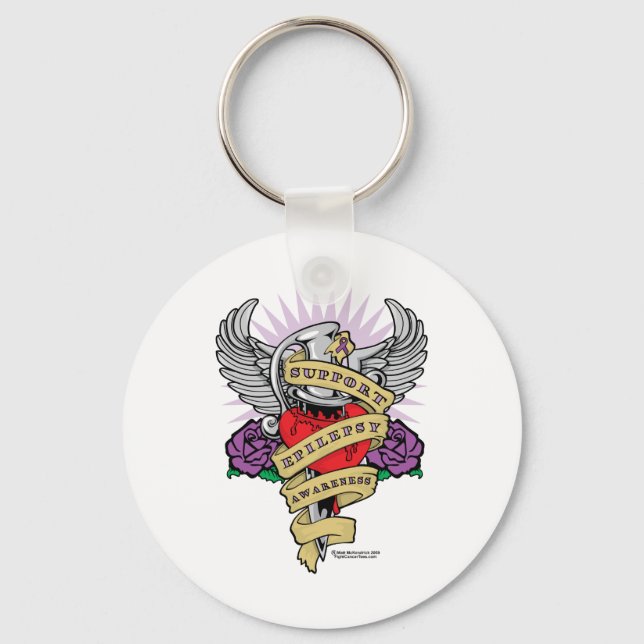 Epilepsy Dagger and Heart Tattoo Keychain (Front)