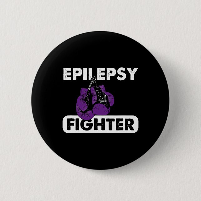 Epilepsy Fighter Boxing Survivor Purple Ribbon Button (Front)