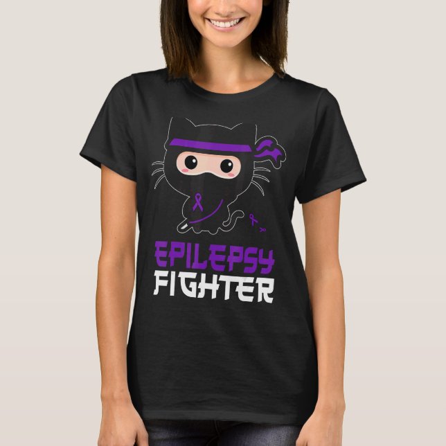 Epilepsy Fighter Ninja Kitty Cat   Epileptic Aware T-Shirt (Front)