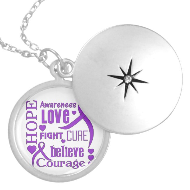Epilepsy Hope Words Collage Silver Plated Necklace (Front)