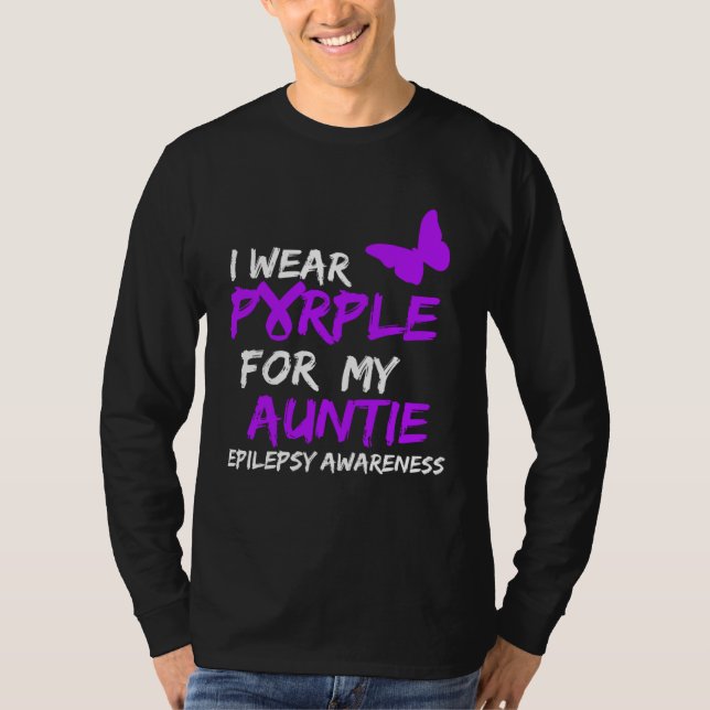 Epilepsy I Wear Purple For My Auntie Ribbon T-Shirt (Front)