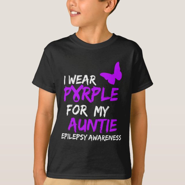 Epilepsy I Wear Purple For My Auntie Ribbon  T-Shirt (Front)