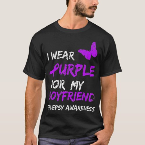 Epilepsy I Wear Purple For My Boyfriend Ribbon T_Shirt