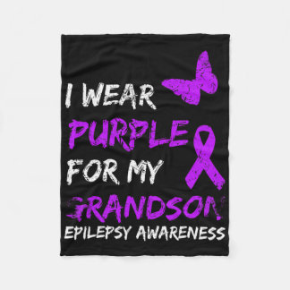Epilepsy I Wear Purple For My Grandson Ribbon  Fleece Blanket