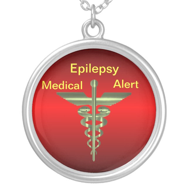 Epilepsy Medical Alert Asclepius Caduceus Necklac Silver Plated Necklace (Front)