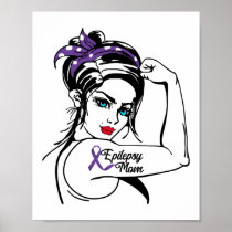 Epilepsy Mom Awareness Rosie Riveter  Ribbon Poster