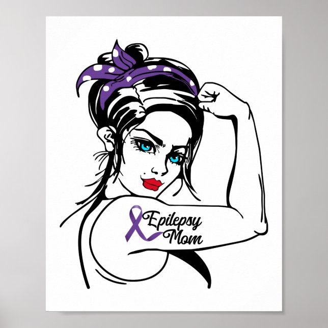 Epilepsy Mom Awareness Rosie Riveter  Ribbon Poster (Front)