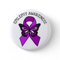 Epilepsy Purple Awareness Ribbon and Butterfly Button