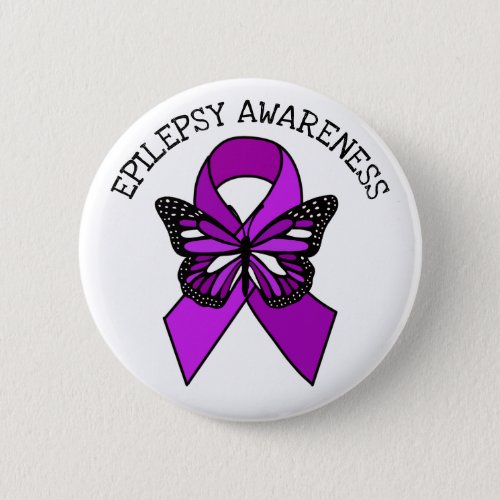 Epilepsy Purple Awareness Ribbon and Butterfly Button