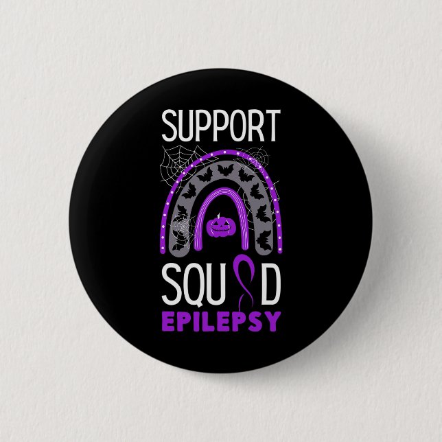 Epilepsy Purple Awareness Ribbon Squad Halloween H Button (Front)
