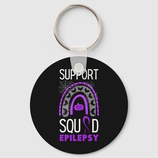 Epilepsy Purple Awareness Ribbon Squad Halloween H Keychain (Front)