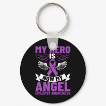 Epilepsy Ribbon My Hero is Now My Angel Epilepsy A Keychain