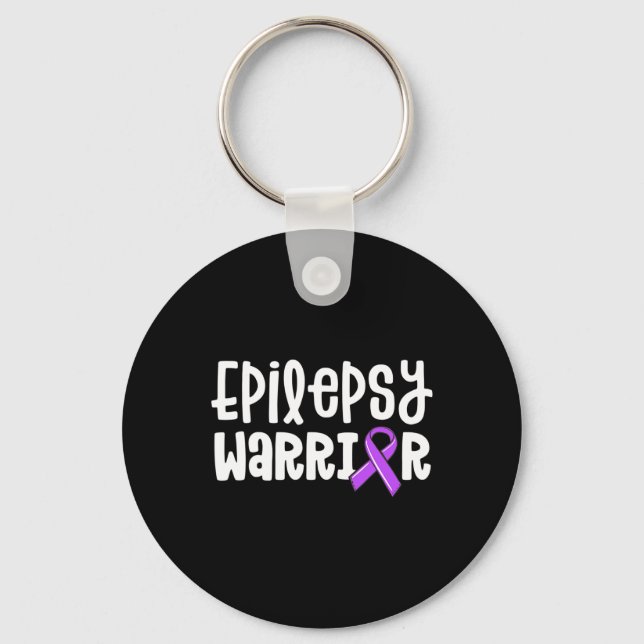 Epilepsy Warrior  Kids Purple Ribbon Awareness Wom Keychain (Front)