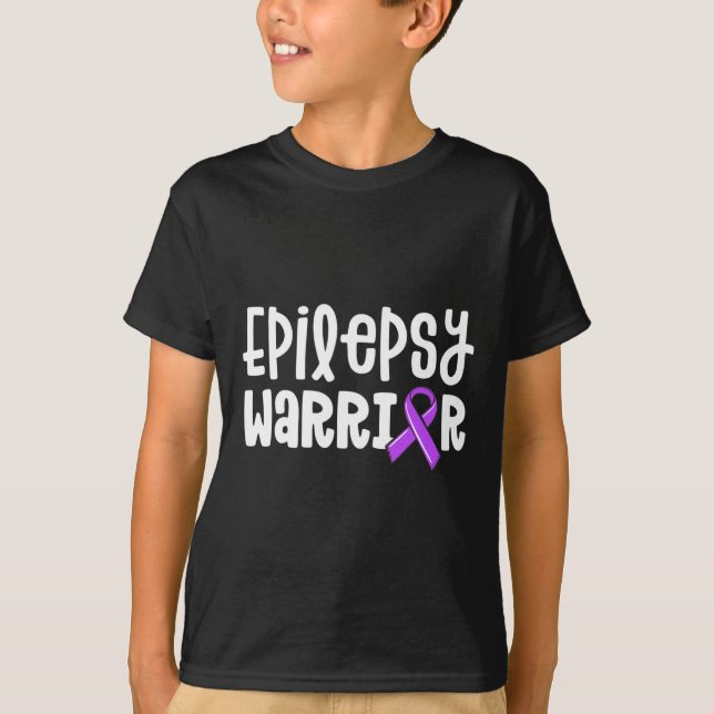 Epilepsy Warrior  Kids Purple Ribbon Awareness Wom T-Shirt (Front)