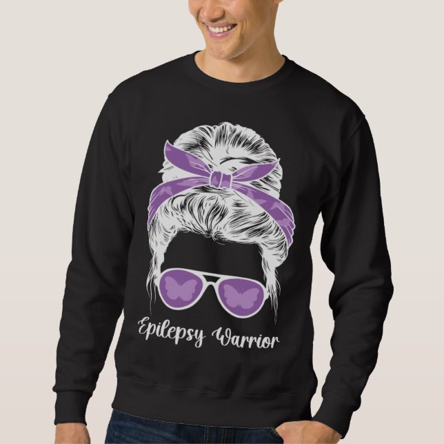 Epilepsy Warrior Messy Bun Epilepsy Awareness Mont Sweatshirt (Front)