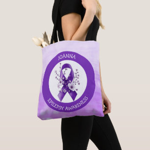 Epilepsy Warrior Purple Awareness Ribbon Tote Bag