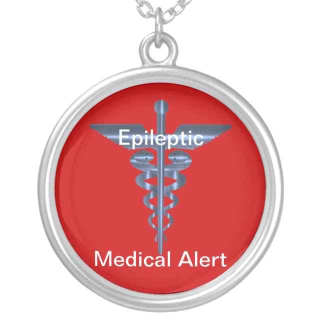 Epileptic Medical Alert Asclepius Caduceus Necklac Silver Plated Necklace (Front)
