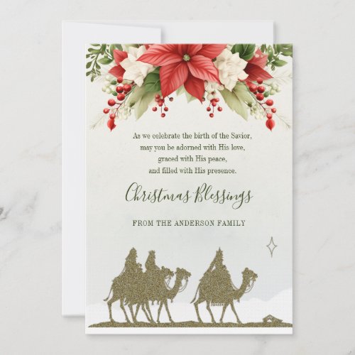 Epiphany Christmas Three Kings Poinsettia  Holiday Card