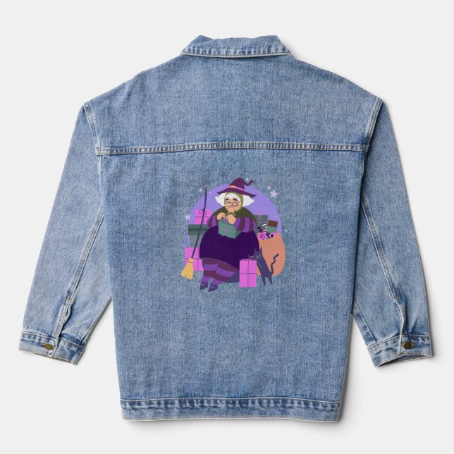 epiphany christmas witch befana black cat denim jacket (Back)