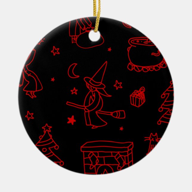 epiphany christmas witch befana black ceramic ornament (Front)