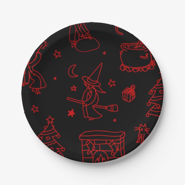 epiphany christmas witch befana black paper plates (Front)