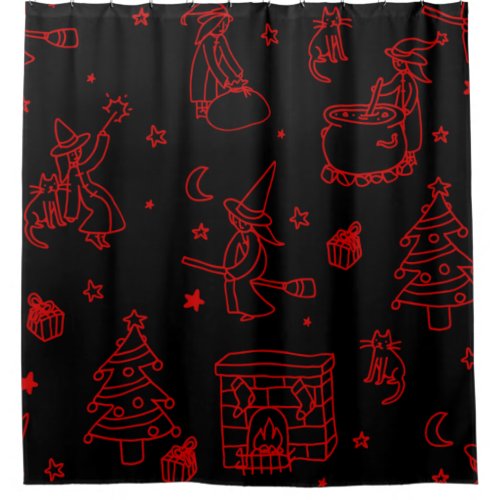 epiphany christmas witch befana black shower curtain