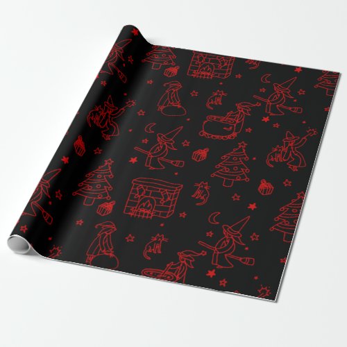 epiphany christmas witch befana black wrapping paper