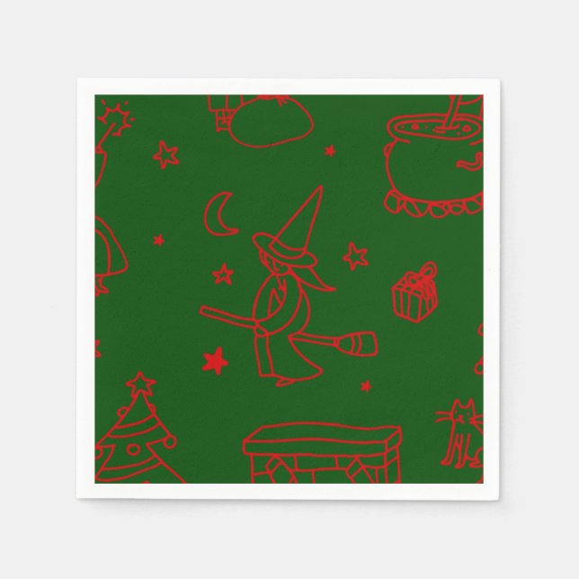 epiphany christmas witch befana green napkins (Front)