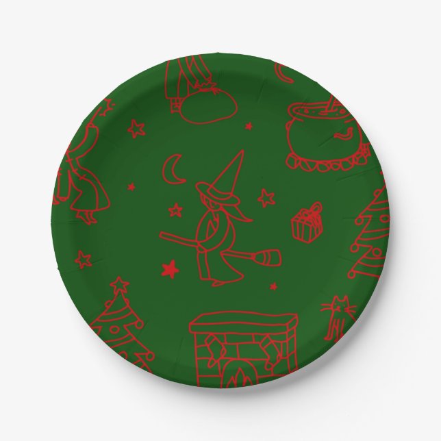 epiphany christmas witch befana green paper plates (Front)