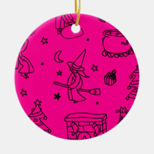 epiphany christmas witch befana pink ceramic ornament