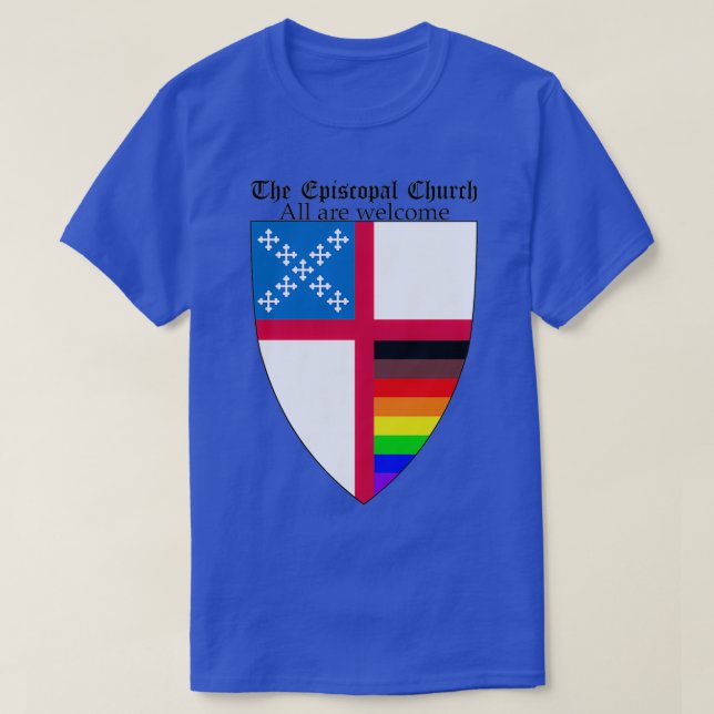 Episcopal Church Shield with 8 Colours Rainbow Pri T-Shirt (Design Front)