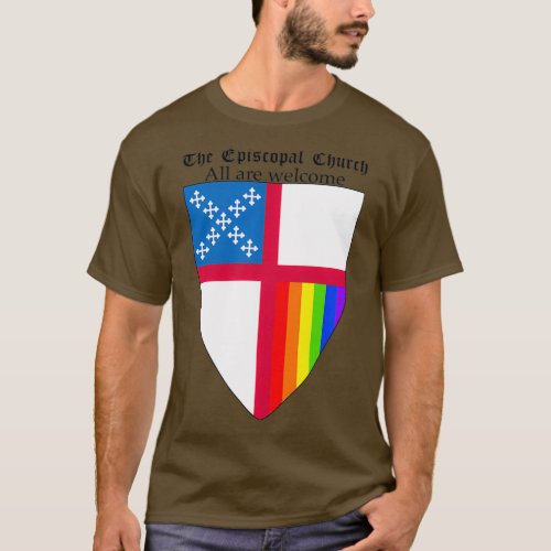 Episcopal Church Shield with Rainbow Pride Vertica T_Shirt